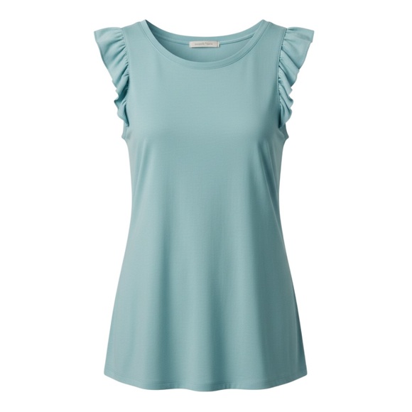 white birch Tops - white birch Sky Blue Ruffle Sleeve Shoulder Tank